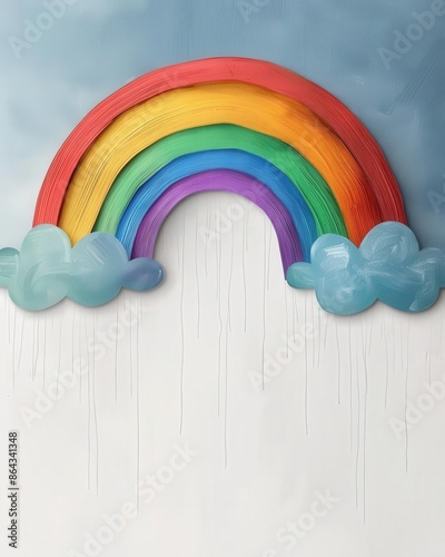 Hand-drawn rainbow rain with grunge effect, colorful wax pastel scribble, isolated on white, crayon, clipping path