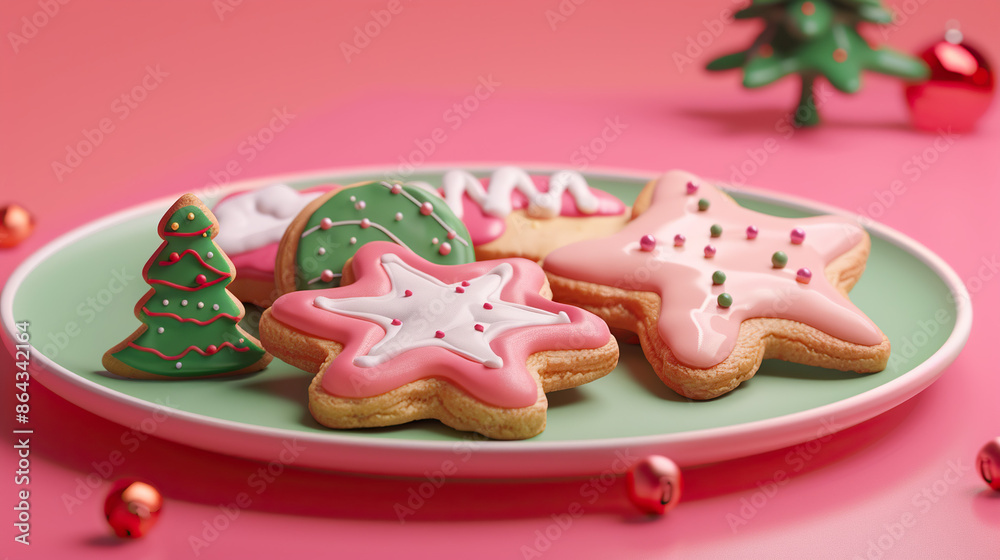 3d cartoon holiday cookies on a plate on isolate 3d cartoon holiday cookies on a plate on isolate