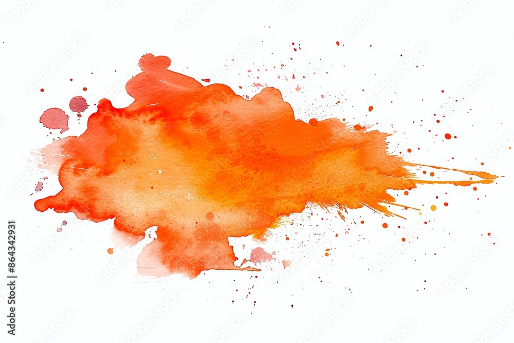Fototapeta premium watercolor stain of orange color on white isolated background, grunge texture, for design works