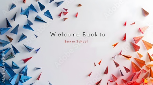 welcome template banner or board background decorated with the triangular colorful papers isolated on the border of the background with abstract clouds touch on the background with cloud 