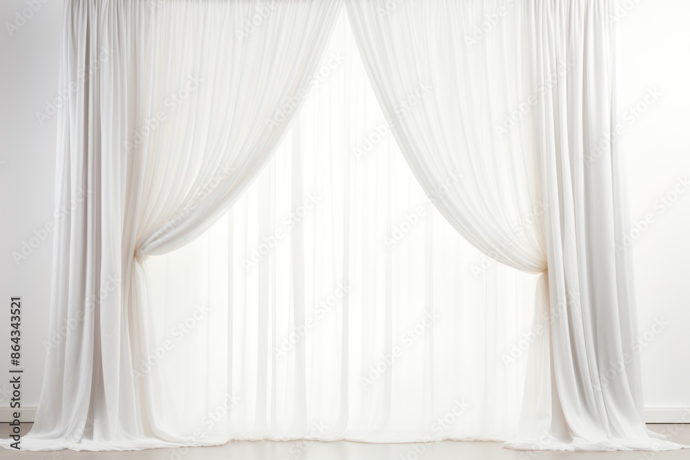 Luxurious white sheer curtains crafted from high-quality silk, exuding elegance and refinement in a grand dining room. Isolated on white background. Luxurious white sheer curtains crafted from high-quality silk, exuding elegance and refinement in a grand dining room. Isolated on white background.