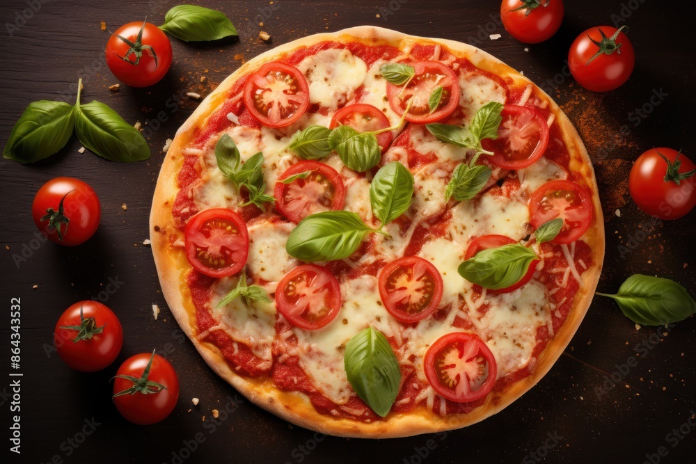 Margherita pizza, thin crispy crust, fresh tomatoes and basil. Margherita pizza, thin crispy crust, fresh tomatoes and basil.