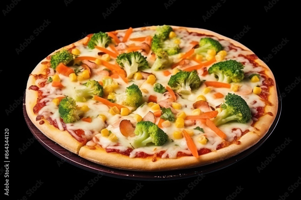 Pizza with mixed vegetables, broccoli, carrots, corn. Pizza with mixed vegetables, broccoli, carrots, corn.