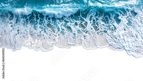 Sea water waves on the beach with white foam isolated transparent background.