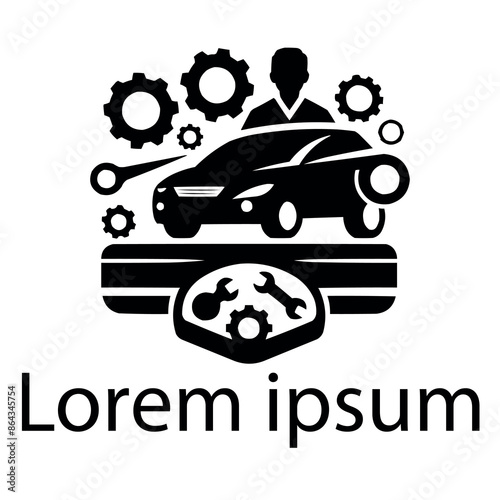 A black car servicing logo on white simple background
