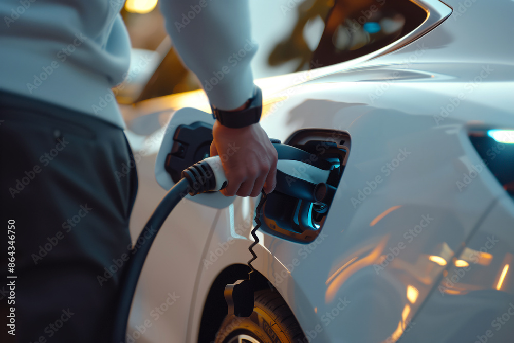electric car charger with a plugged in charging cable electric car charger with a plugged in charging cable