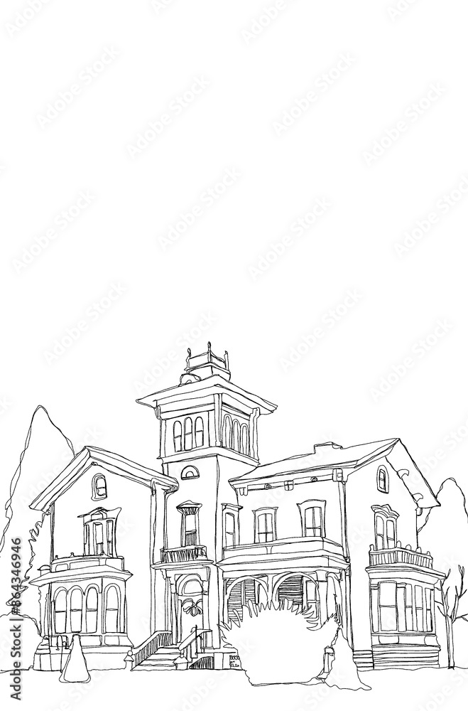 Fototapeta premium Coloring the house scenery,색칠하기,컬러링,컬러링북