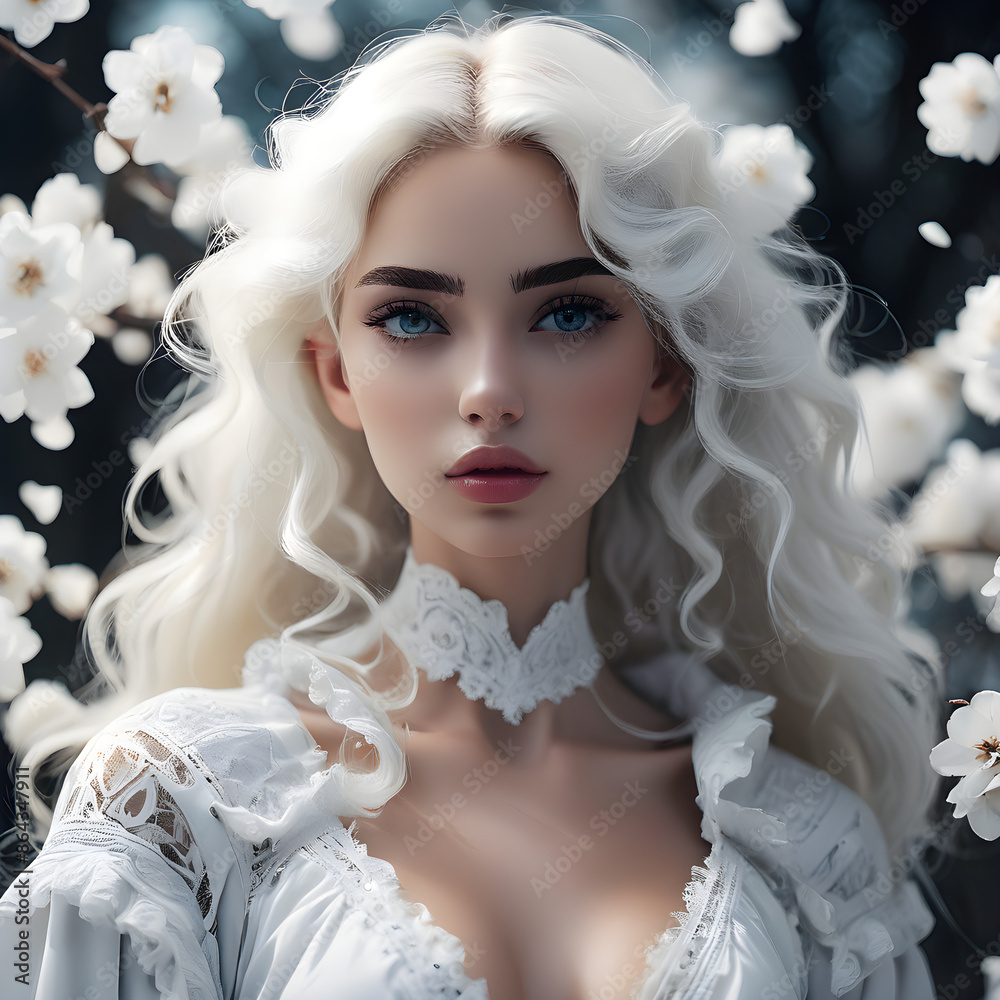 Una despampanante mujer en pose seductora, de cabello platinado Una despampanante mujer en pose seductora, de cabello platinado