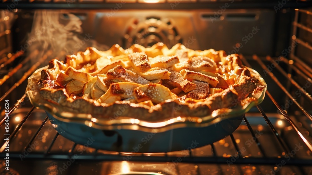 Apple pie in the oven. Selective focus Apple pie in the oven. Selective focus