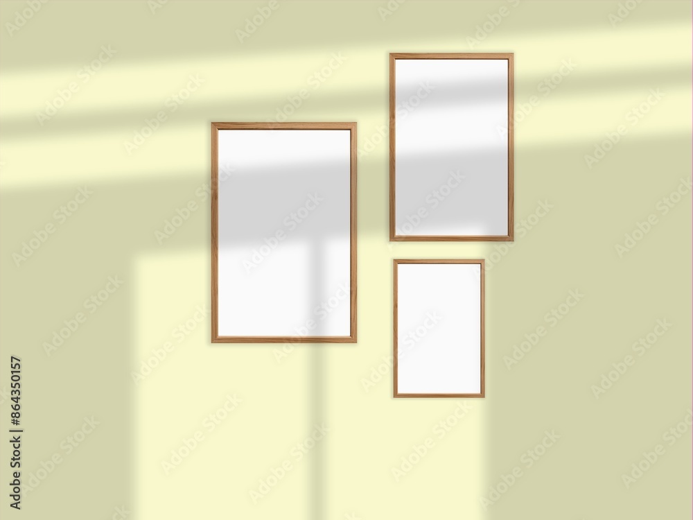 Mockup withl picture frames side by side on a wall, close up, bright Mockup withl picture frames side by side on a wall, close up, bright