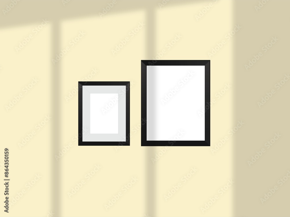 Mockup withl picture frames side by side on a wall, close up, bright Mockup withl picture frames side by side on a wall, close up, bright