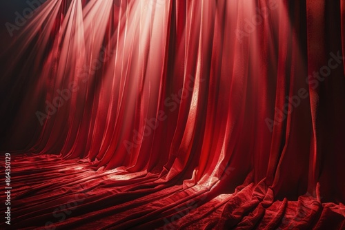 Red Velvet Theater Curtains Drawn Back With Light Shining Through