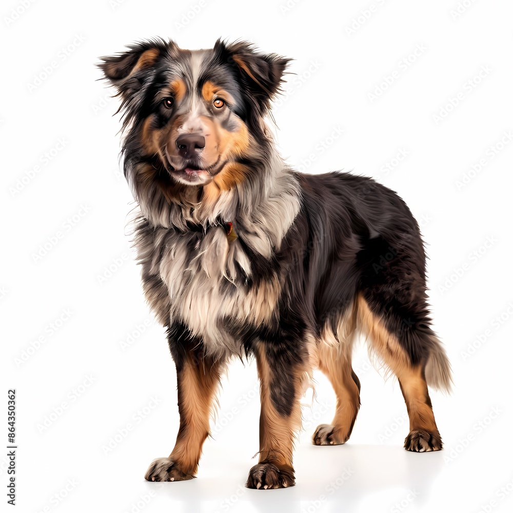 Fototapeta premium Karst shepherd dog breed standing against white background, AI Generated