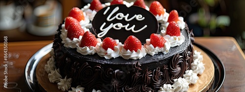 chocolate cake with the inscription I love you. Selective focus