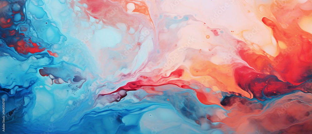 Fototapeta premium Vibrant abstract art in alcoholic ink, blending vivid colors in a modern, dynamic composition on canvas.