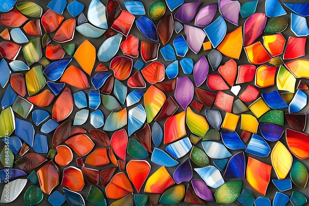 A vibrant ceramic mosaic showcasing a burst of abstract flowers A vibrant ceramic mosaic showcasing a burst of abstract flowers