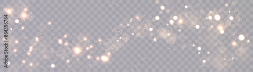 Bokeh glow background of sparkling dust, gold dust light, background with bokeh light effect, yellow shimmering glow with bokeh and glitter light. Vector	