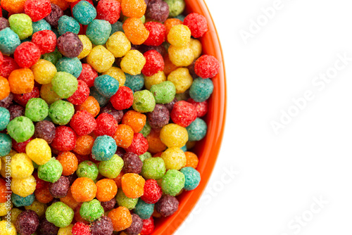 Canvastavla Rainbow Colored Ball Fruit Flavored Breakfast Cereal Isolated on a White Backgro