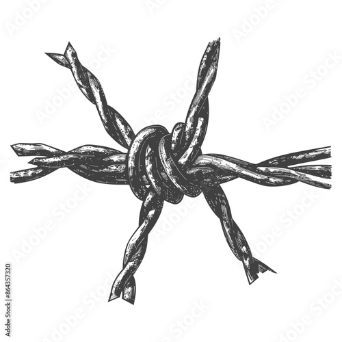 Barbed Wire Knot, Etching Detail, Prickly Security.