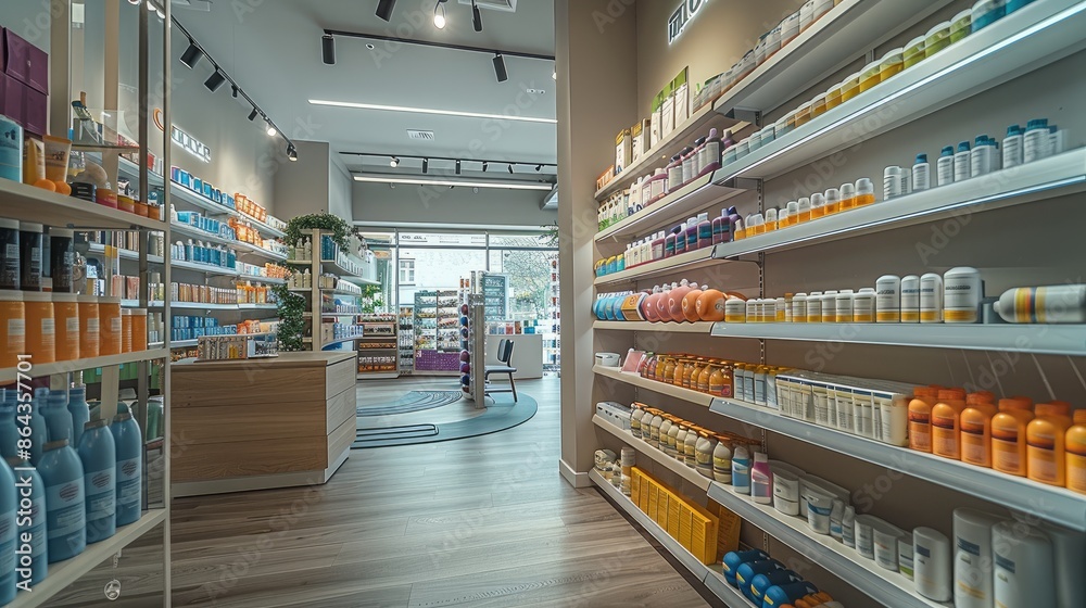 Inside the pharmacy, there is a small sports challenge area with horizontal bars and yoga mats, Fitness equipment horizontal bar. Generative AI. Inside the pharmacy, there is a small sports challenge area with horizontal bars and yoga mats, Fitness equipment horizontal bar. Generative AI.