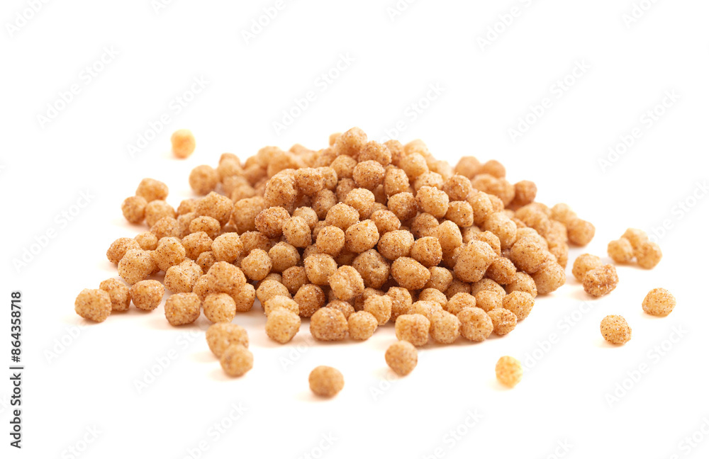 Mini Ball Shaped Cinnamon Toast Flavored Breakfast Cereal Isolated on a White Background Mini Ball Shaped Cinnamon Toast Flavored Breakfast Cereal Isolated on a White Background