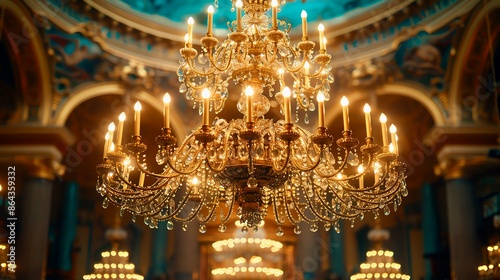 Chandelier An elegant chandelier casting light in a grand room