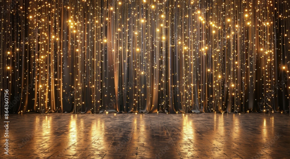 Obraz premium Golden Light Curtain With Sparkling Reflections