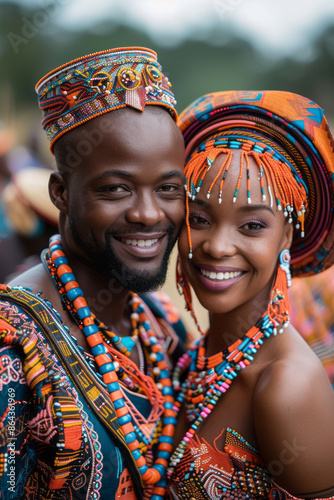 Joyous South African wedding showcasing vibrant traditional attire, music, and cultural dances,