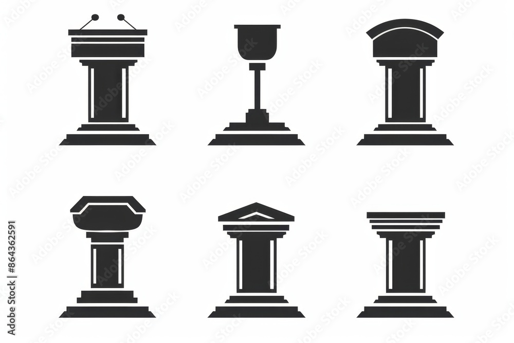 Speech stand icon, podium and microphone in conference room, speaker tribune, lecture stand Speech stand icon, podium and microphone in conference room, speaker tribune, lecture stand
