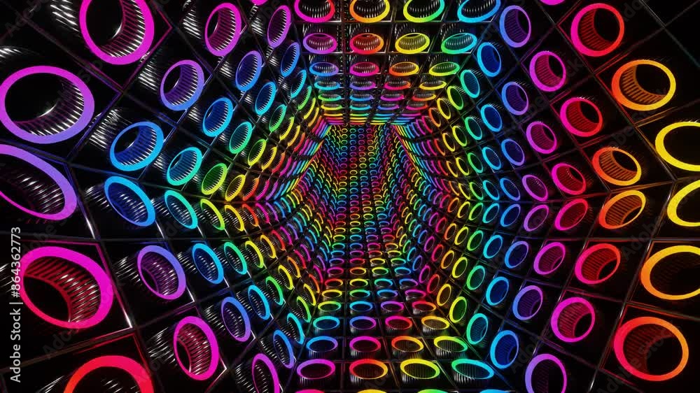 Abstract illustration colorful neon visual dynamic Loop Background of endless tunnel way