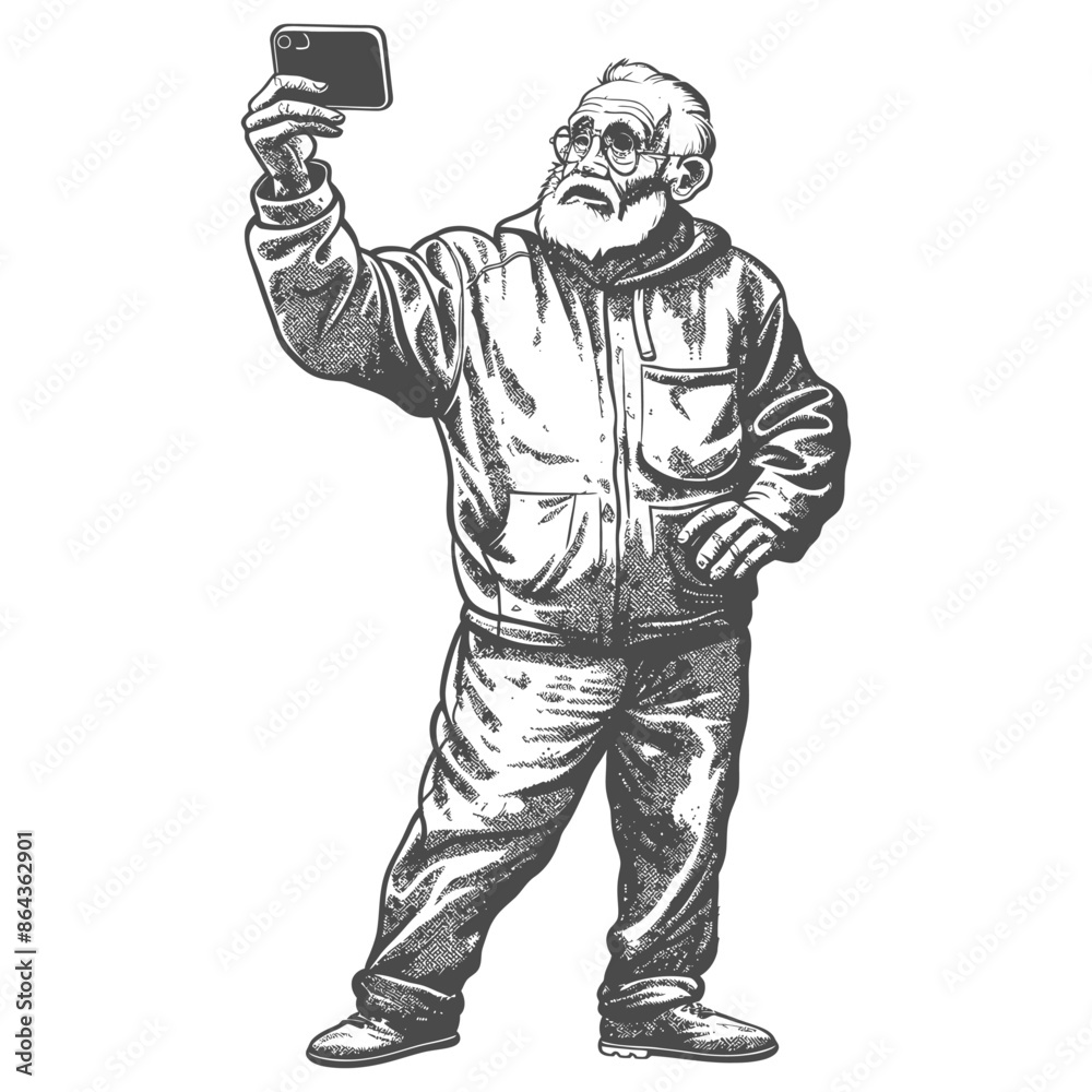 elderly man taking selfie photo on smartphone with poses elderly man taking selfie photo on smartphone with poses