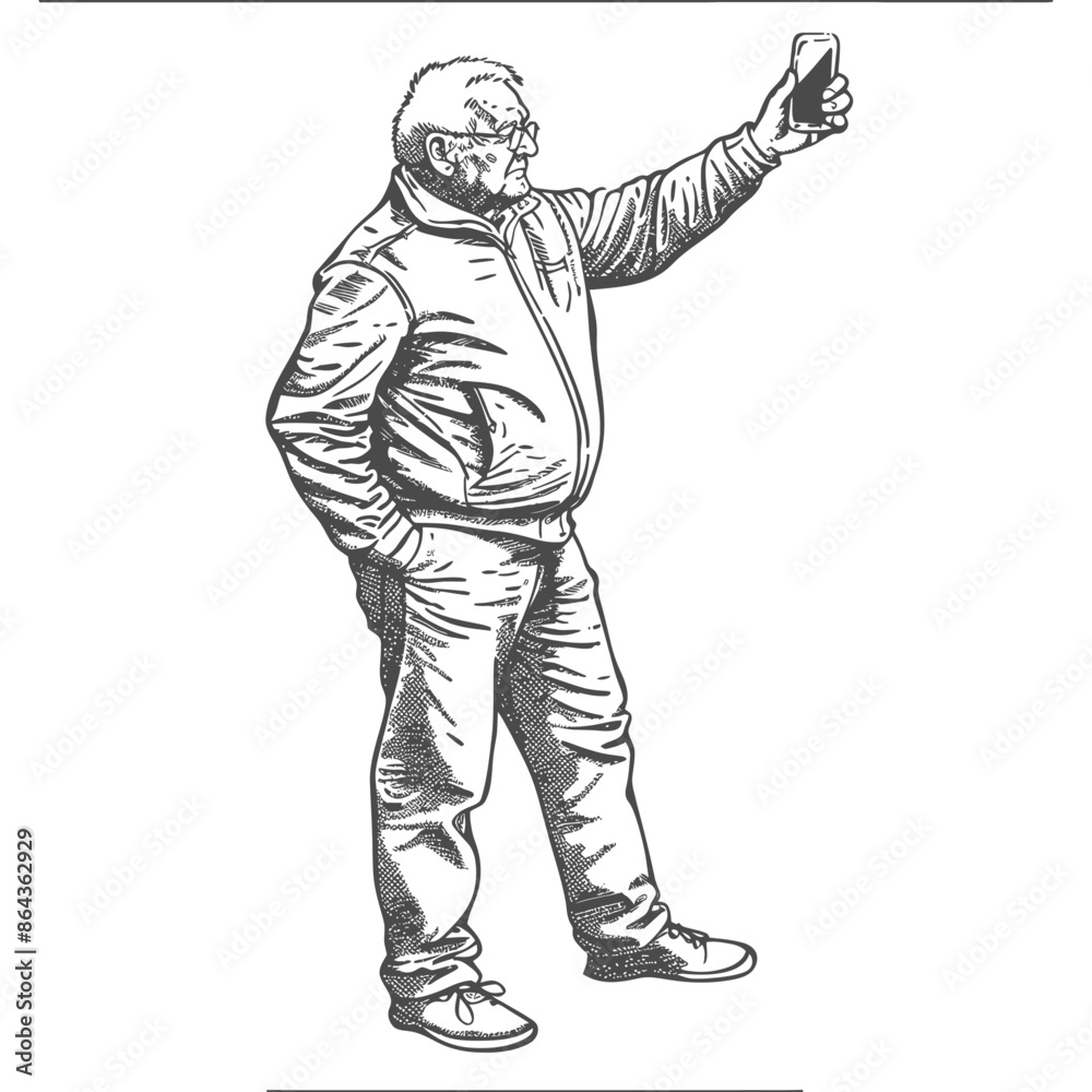 elderly man taking selfie photo on smartphone with poses elderly man taking selfie photo on smartphone with poses
