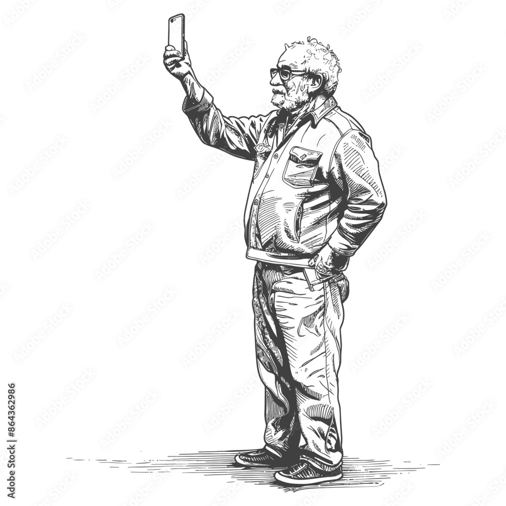 elderly man taking selfie photo on smartphone with poses elderly man taking selfie photo on smartphone with poses