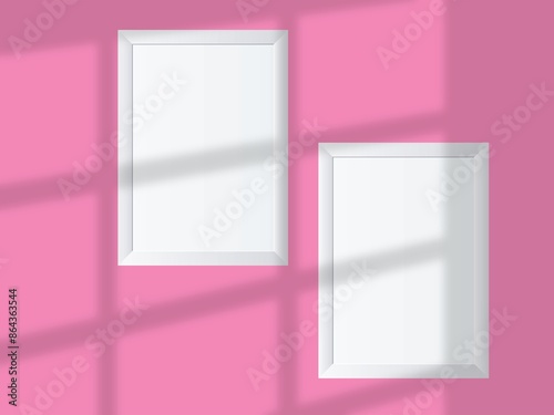 Minimal picture poster frame mockup on wallpaper