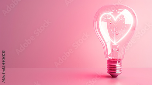 Illuminating Love Glowing Heart in Light Bulb on Pink Background for Valentine's Day Celebration