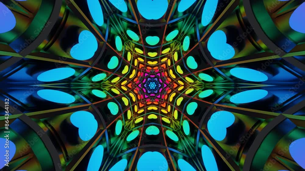 Abstract illustration colorful neon visual dynamic Loop of floral tunnel background