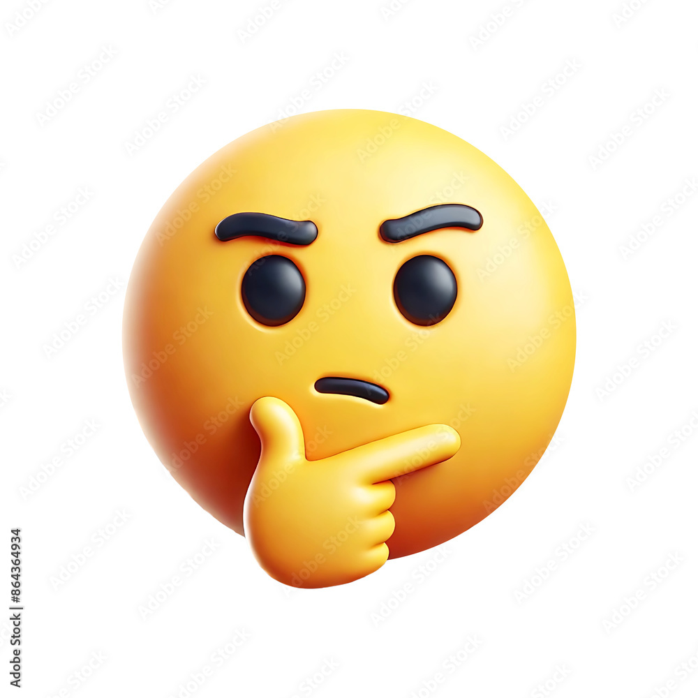 Fototapeta premium Thinking face emoji. Isolated on a transparent backdrop is an emoticon depicting a puzzled or thoughtful expression. 3D rendering