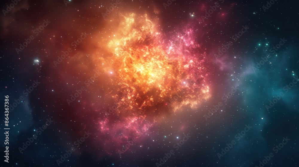 Stunning explosion of cosmic colors in outer space nebula with bright and vibrant star formation Stunning explosion of cosmic colors in outer space nebula with bright and vibrant star formation