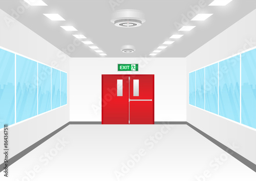 Smoke Alarm. Smoke Detector and Fire Alarm on Ceiling in the Building. Vector Illustration. 