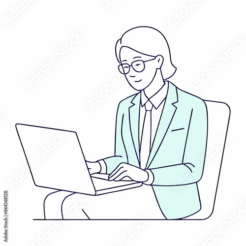 Continuous one lineart a woman working laptop sitting on the sofa one line art illustration (30)