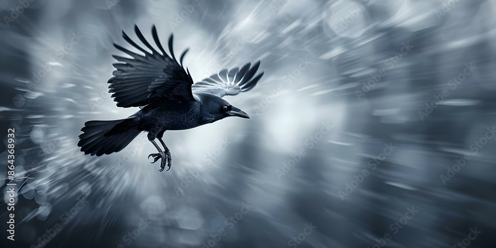 Fototapeta premium Highquality photo of crow in flight luminogram style. Concept Crow in Flight, Luminogram Style, High-Quality Photo