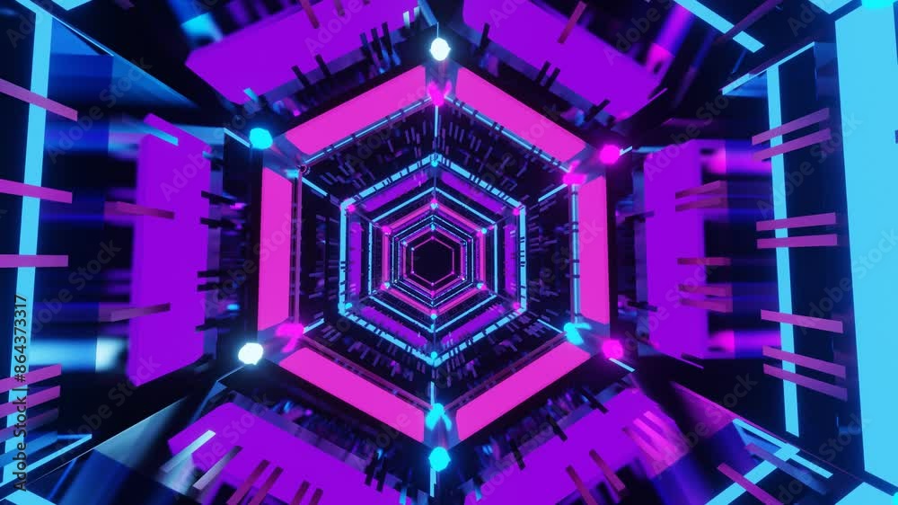 Abstract illustration colorful neon visual dynamic Loop Background of endless hexagonal tunnel