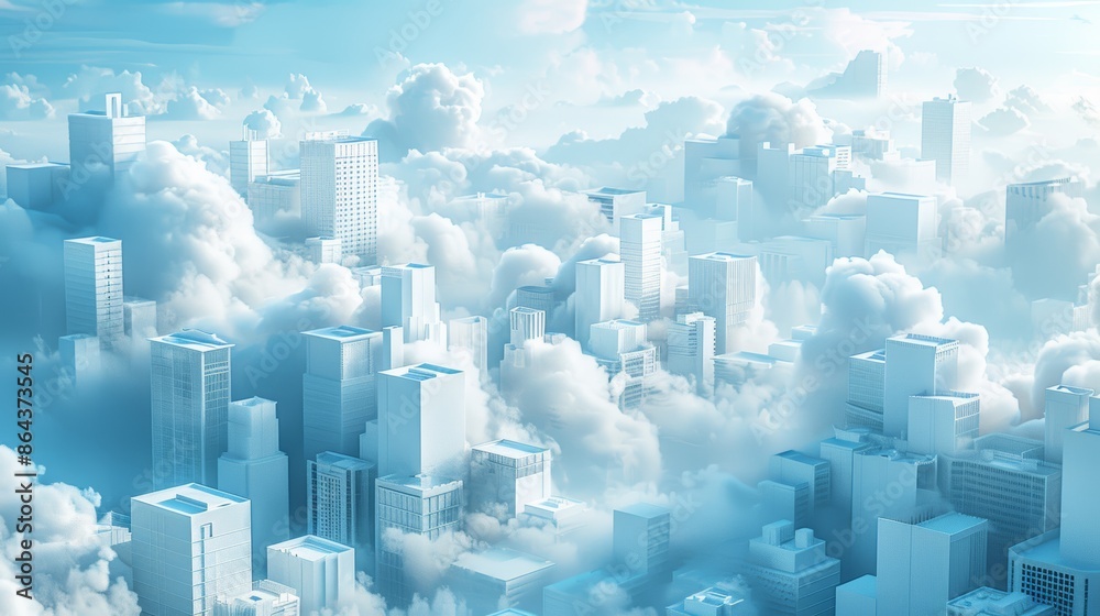 Fototapeta premium An abstract 3D illustration of interconnected cloud-shaped buildings, symbolizing a harmonious urban environment.