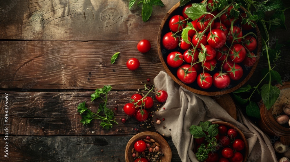 Fresh Tomatoes on Rustic Wooden Table Fresh Tomatoes on Rustic Wooden Table