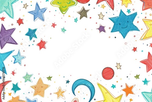 Playful Children's Drawing Background with Stars, Moons, and Planets - Perfect for Card, Poster, or Print Design