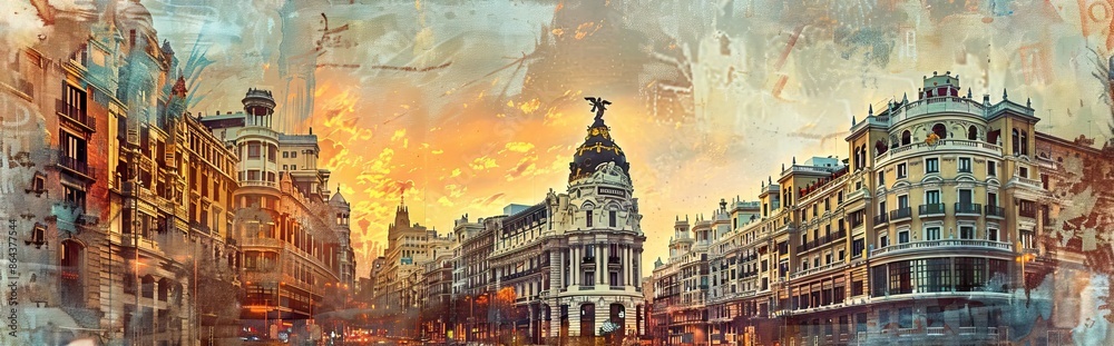 Naklejka premium photo collage with an ancient city. Paper texture. AI generated illustration