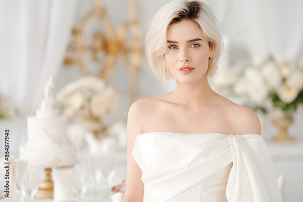 Elegant Bride in Modern Minimalist Wedding Dress with Classic Decor Elegant Bride in Modern Minimalist Wedding Dress with Classic Decor