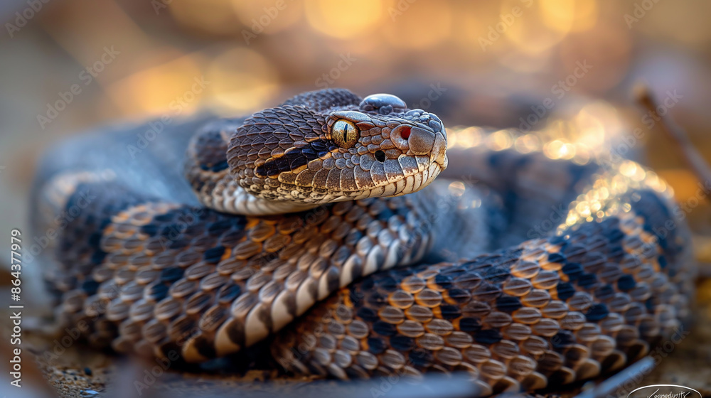 A rattlesnake coiled and ready to strike, symbolizing the danger of venomous animals. A rattlesnake coiled and ready to strike, symbolizing the danger of venomous animals.