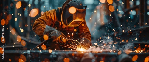 Welder Working on Metal in Industrial Setting