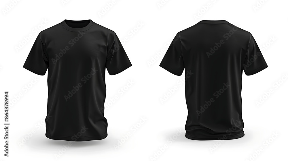 Plain black t-shirt front and back view white background mockup Plain black t-shirt front and back view white background mockup